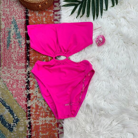 Michael Kors Other - Michael Kors Pink Padded Cut Out Charm Strapless One Piece Swimsuit 8 Summer